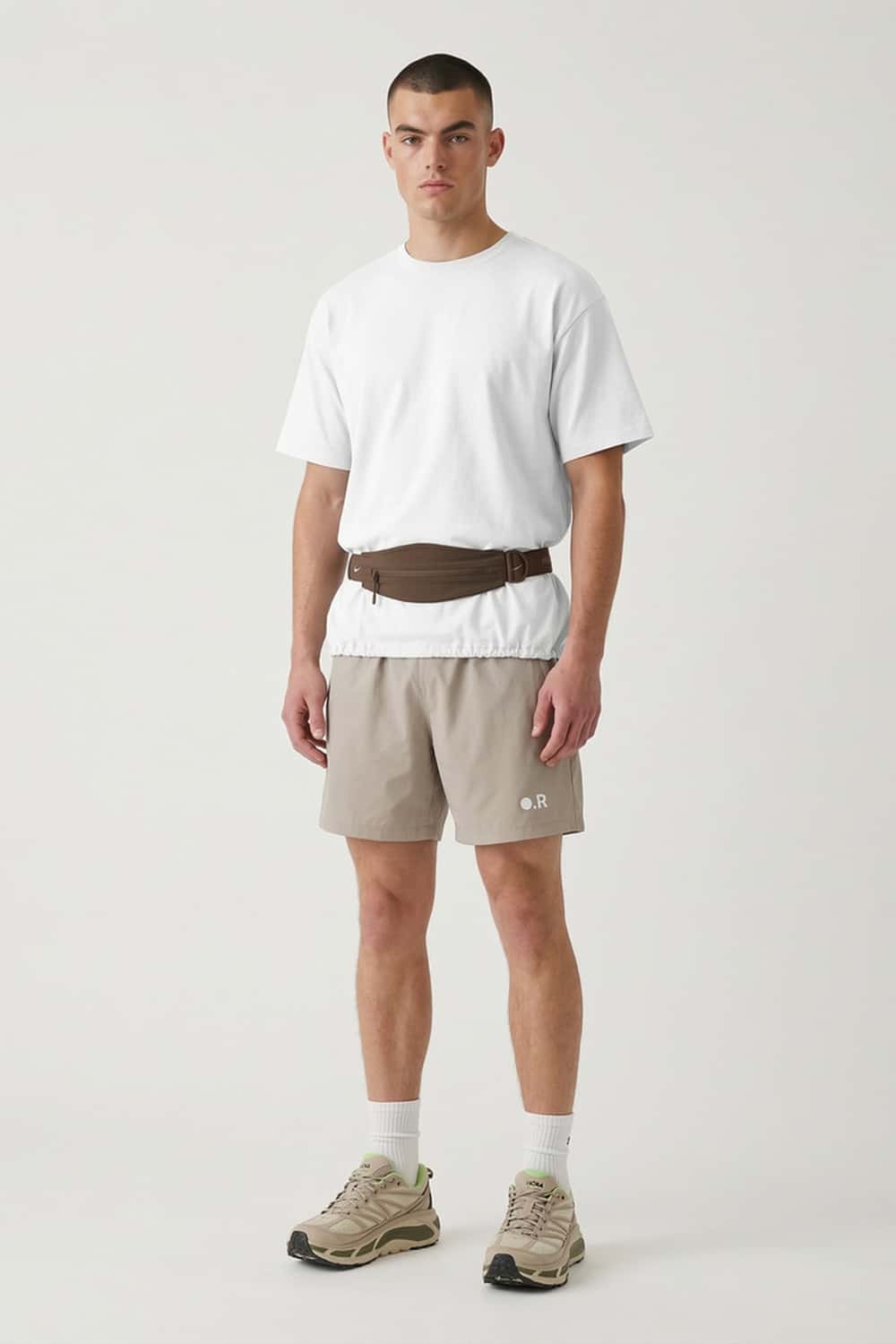 Adjustable-Hem Quick-Drying T-Shirt in White - full-length front modeled view