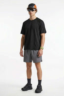 Quick-Drying Curved-Seam Sports T-Shirt in Black - full-length front modeled view