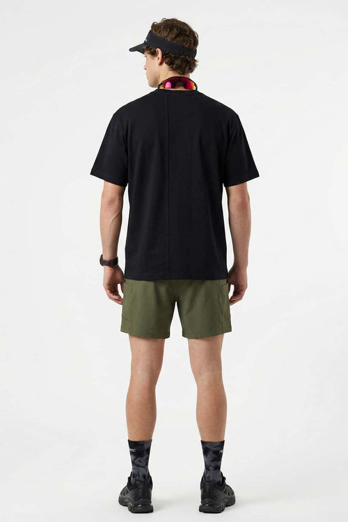 Cool-Touch Panelled T-Shirt in Black - full-length back modeled view
