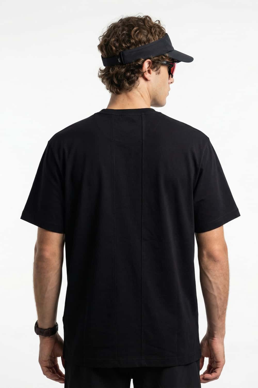 Cool-Touch Panelled T-Shirt in Black - back modeled close-up