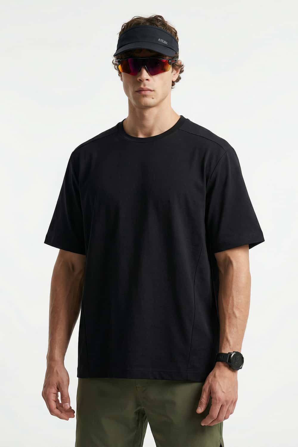 Cool-Touch Panelled T-Shirt in Black - front modeled close-up