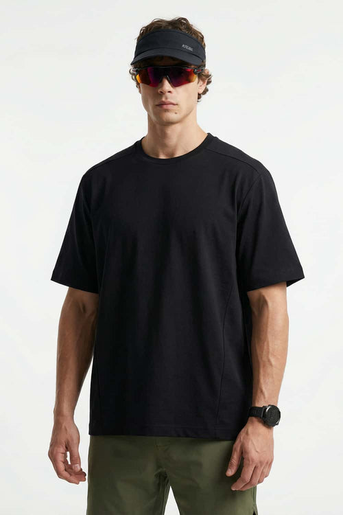 Cool-Touch Panelled T-Shirt in Black - front modeled close-up