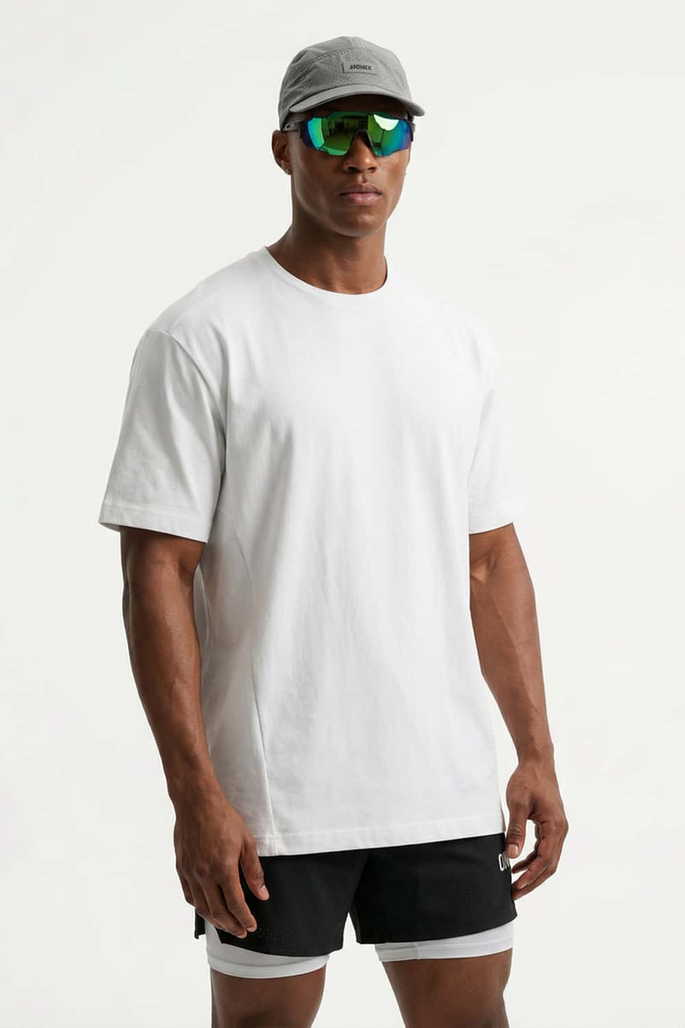 Cool-Touch Panelled T-Shirt in Off White - three-quarter front modeled view