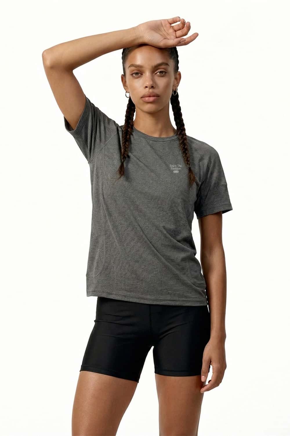 Reflective COOLMAX T-Shirt in Charcoal - full-length front modeled view
