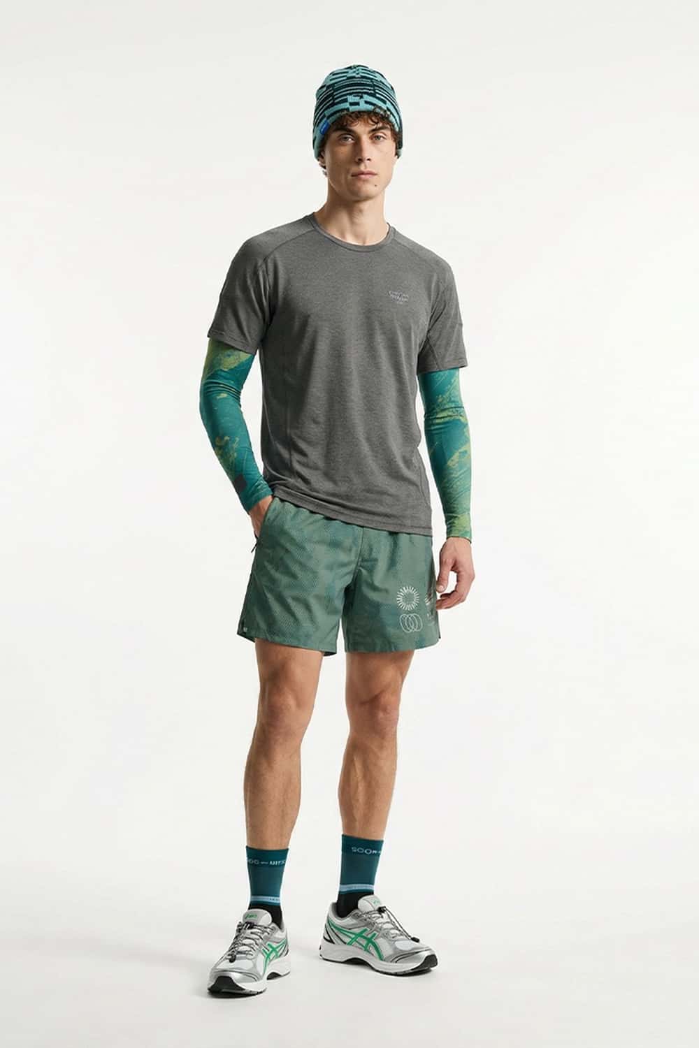 Reflective COOLMAX T-Shirt in Charcoal - full-length front modeled view