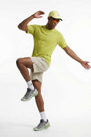 Reflective COOLMAX T-Shirt in Green - full-length front modeled view