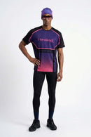 Breathable Panelled Graphic Sports T-Shirt in Black - full-length front modeled view