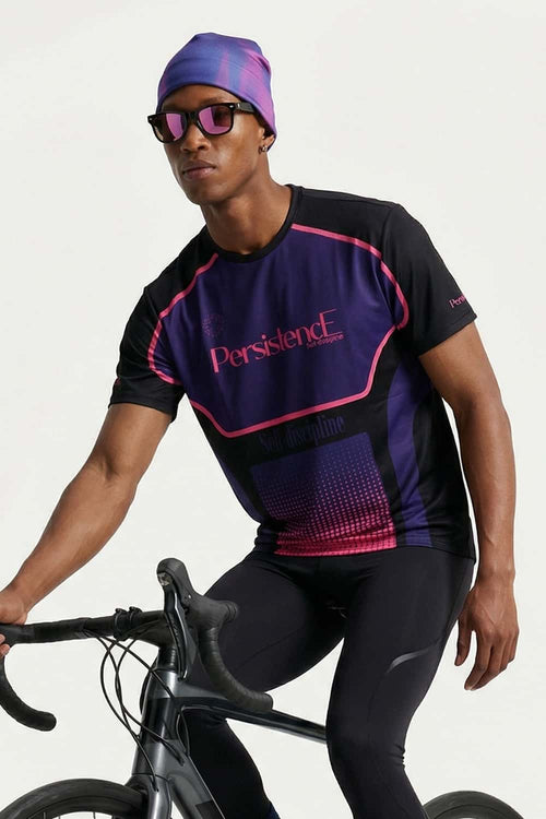 Breathable Panelled Graphic Sports T-Shirt in Black - full-length front modeled view