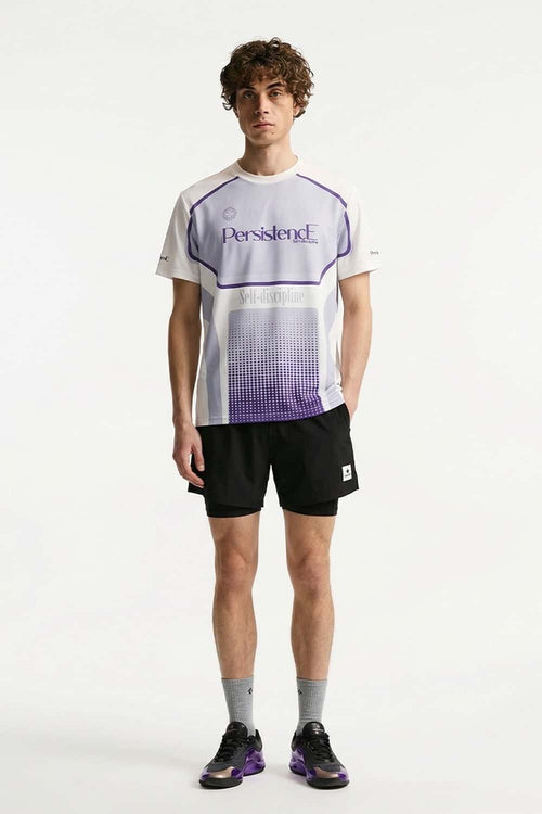 Breathable Panelled Graphic Sports T-Shirt in White - full-length front modeled view