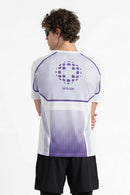 Breathable Panelled Graphic Sports T-Shirt in White - full-length back modeled view