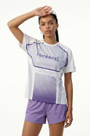 Breathable Panelled Graphic Sports T-Shirt in White - full-length front modeled view