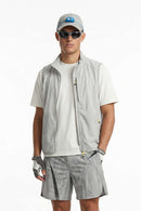 Breathable Four-Pocket Zip Vest in Gray - three-quarter front modeled view