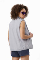 Breathable Four-Pocket Zip Vest in Purple - rear three-quarter modeled view