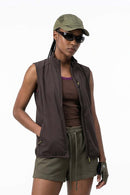 Breathable Four-Pocket Zip Vest in Vintage Purple - three-quarter front modeled view