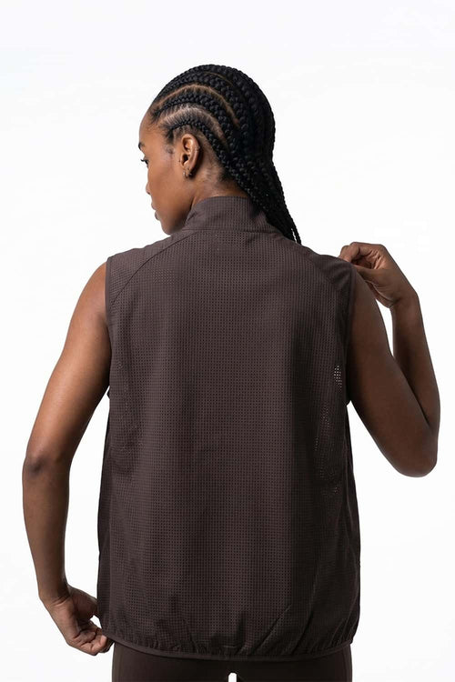 Breathable Four-Pocket Zip Vest in Vintage Purple - back modeled view