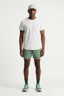 Skin-Friendly Curved-Hem Graphic T-Shirt in White - full-length front modeled view