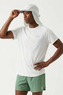 Skin-Friendly Curved-Hem Graphic T-Shirt in White - three-quarter front modeled view