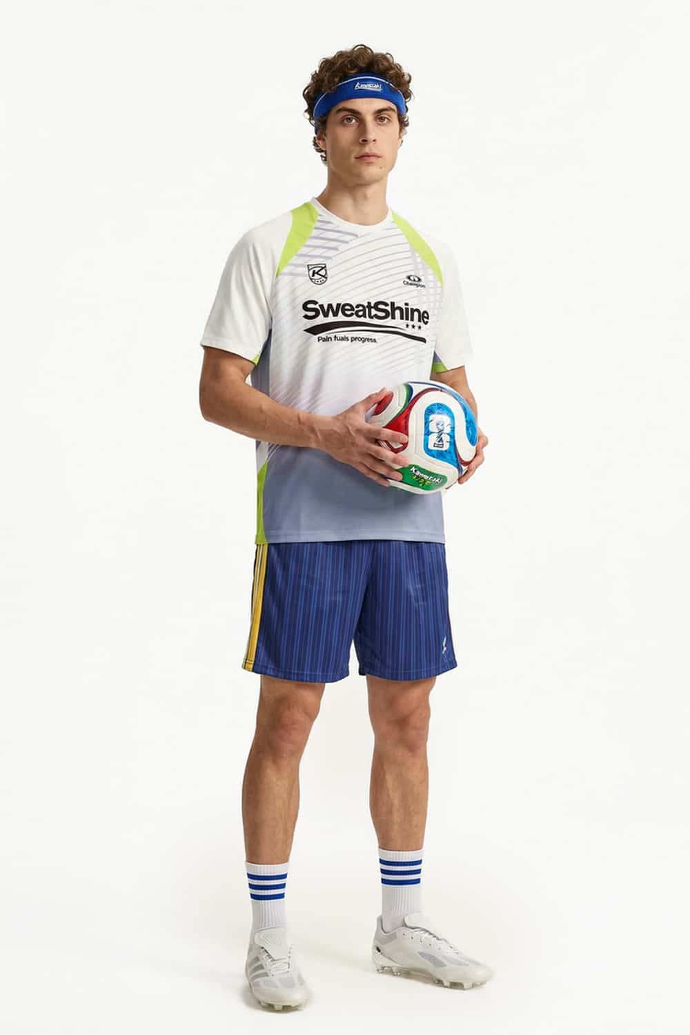 Quick-Drying 88 Graphic Sports T-Shirt in Grayish Blue - full-length front modeled view