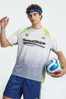 Quick-Drying 88 Graphic Sports T-Shirt in Grayish Blue - front modeled close-up