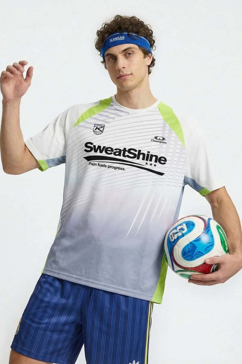 Quick-Drying 88 Graphic Sports T-Shirt in Grayish Blue - front modeled close-up