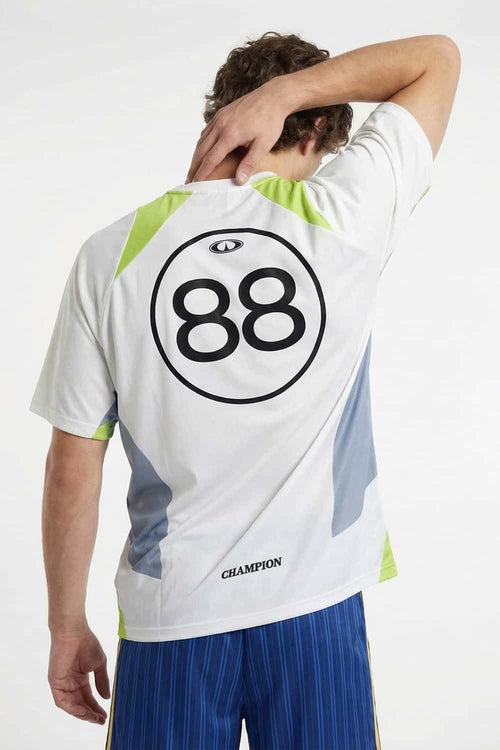 Quick-Drying 88 Graphic Sports T-Shirt in Grayish Blue - full-length back modeled view