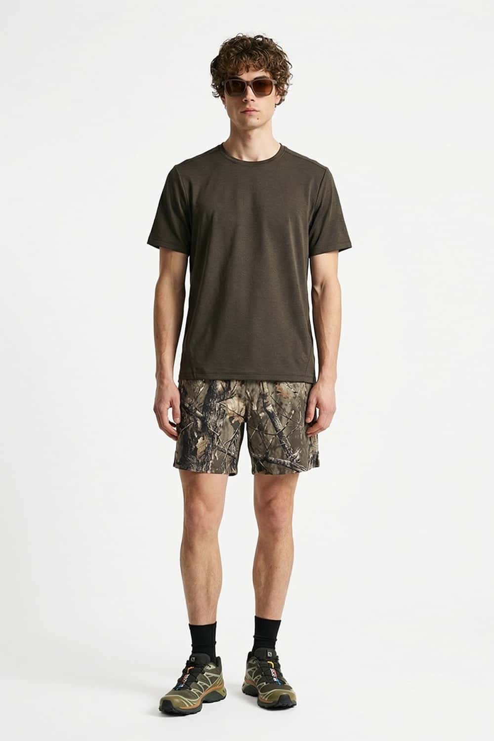 COOLMAX Cool-Touch T-Shirt in Brown - full-length front modeled view