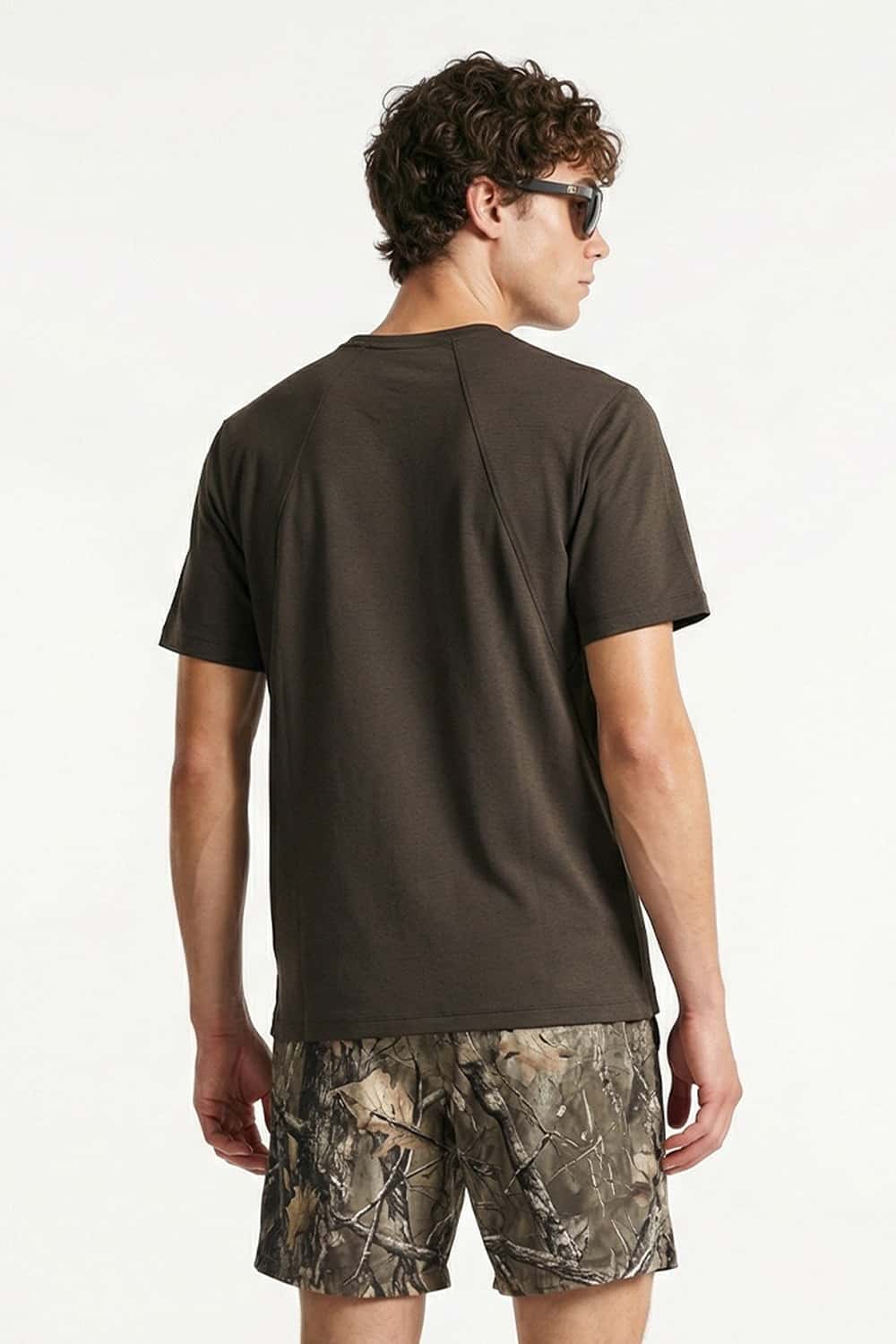 COOLMAX Cool-Touch T-Shirt in Brown - full-length back modeled view