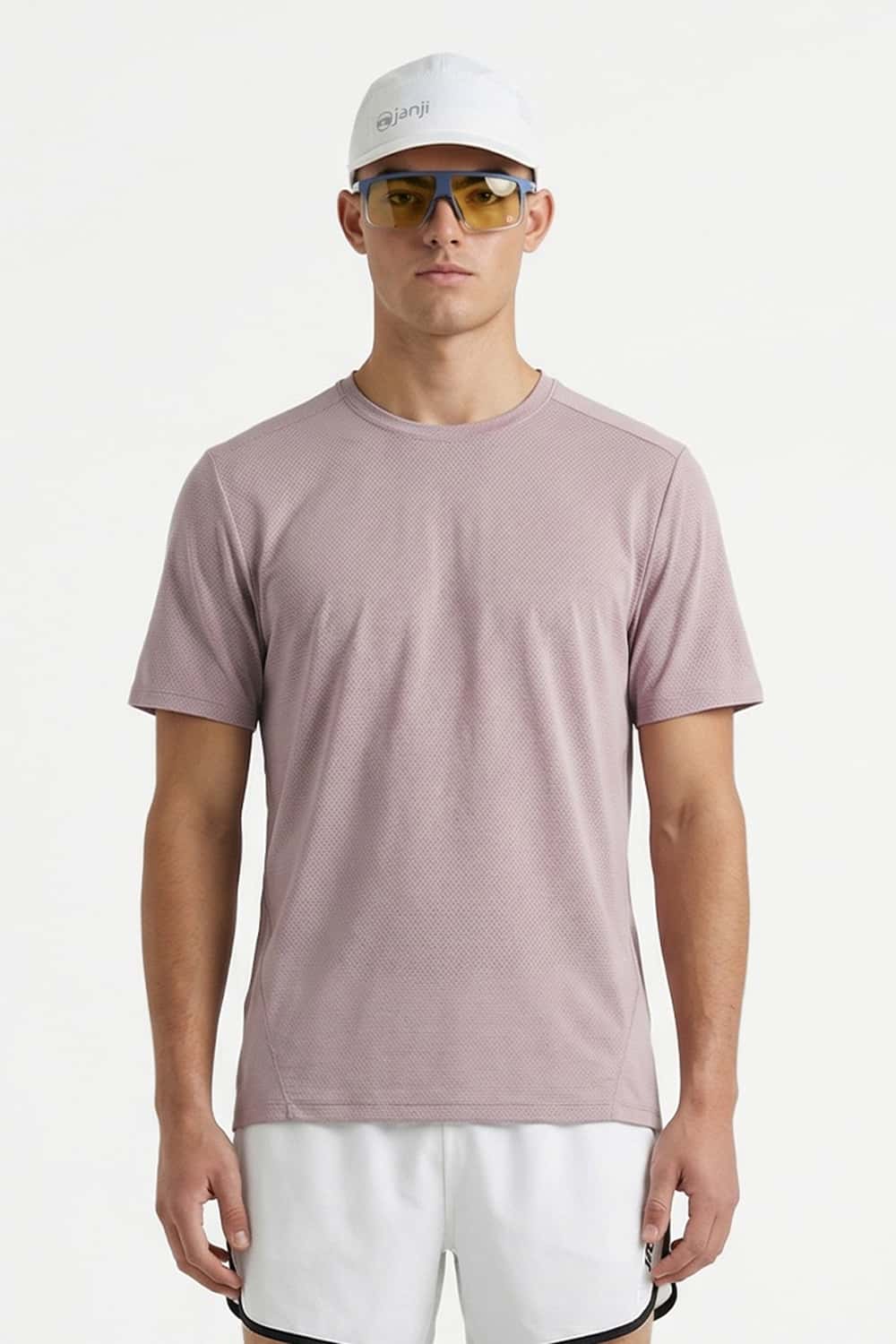 COOLMAX Cool-Touch T-Shirt in Grayish Pink - front modeled close-up