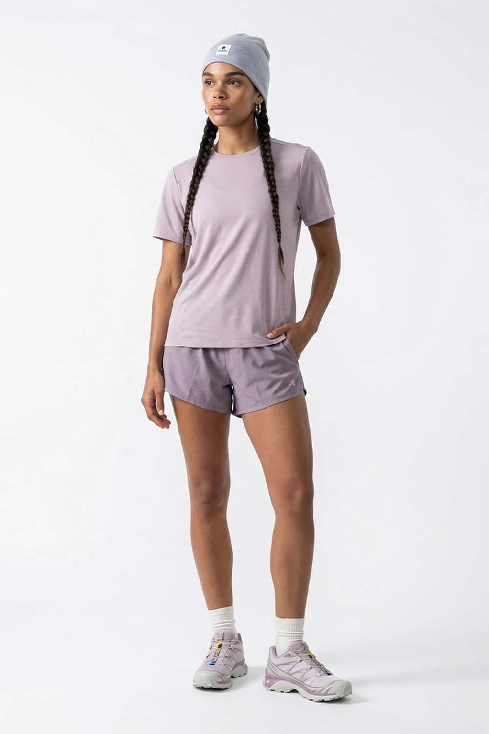 COOLMAX Cool-Touch T-Shirt in Grayish Pink - full-length front modeled view