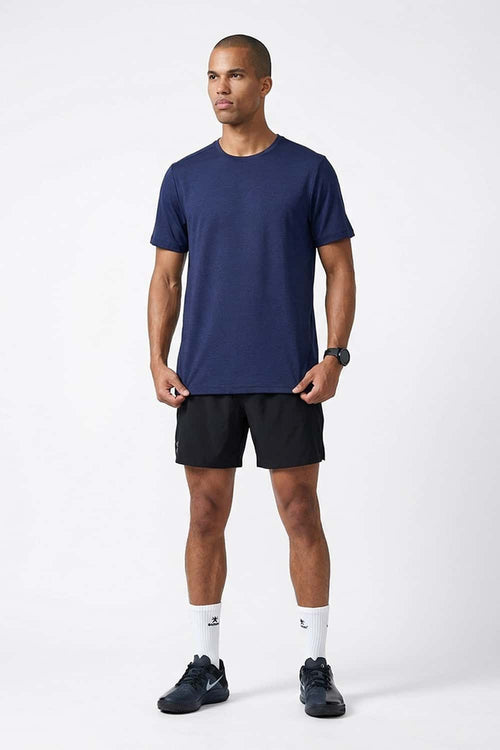 COOLMAX Cool-Touch T-Shirt in Navy Blue - full-length front modeled view