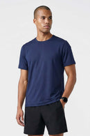 COOLMAX Cool-Touch T-Shirt in Navy Blue - front modeled close-up