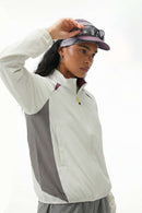 Sun-Protective Panelled Zip Jacket in Beige - three-quarter front modeled view