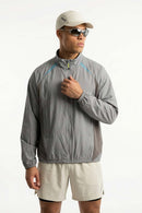 Sun-Protective Panelled Zip Jacket in Gray - front modeled close-up