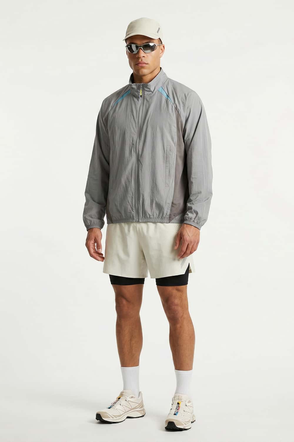 Sun-Protective Panelled Zip Jacket in Gray - full-length front modeled view