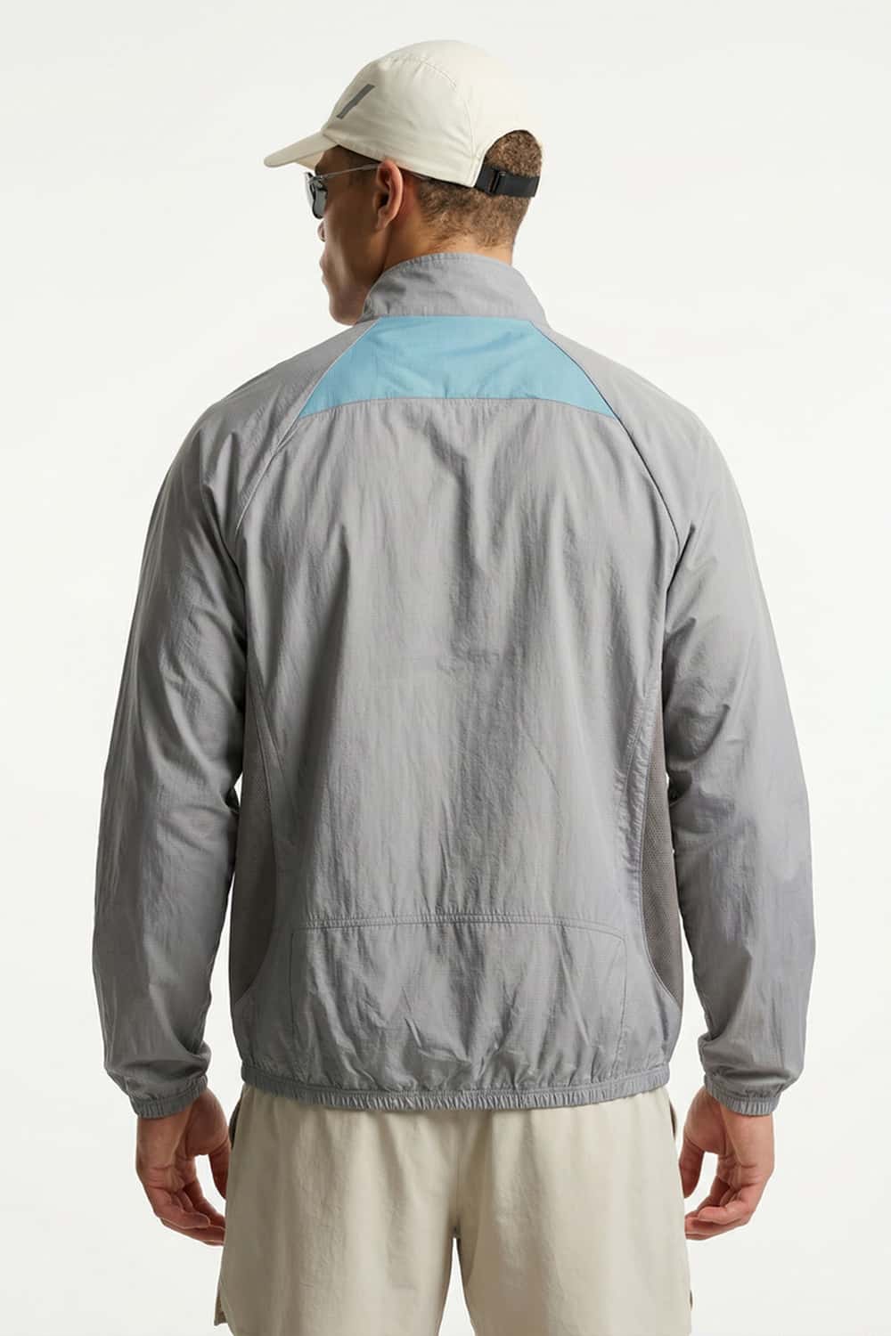 Sun-Protective Panelled Zip Jacket in Gray - back modeled close-up