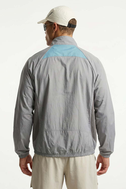 Sun-Protective Panelled Zip Jacket in Gray - back modeled close-up