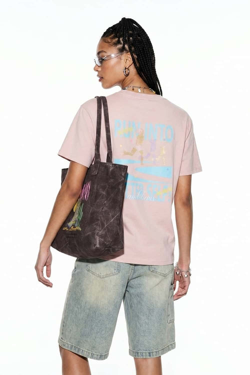 Relaxed Runner Graphic T-Shirt in Pale Pink - back modeled view