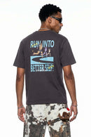 Relaxed Runner Graphic T-Shirt in Plum Purple - back modeled view