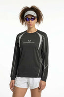 Panelled Long-Sleeve Top in Black - front modeled view
