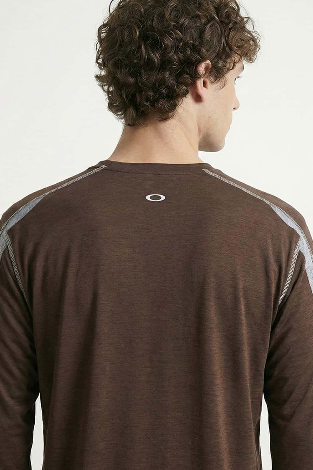 Panelled Long-Sleeve Top in Brown - back modeled view