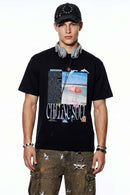 Relaxed Beach Graphic T-Shirt in Active Black - full-length front modeled view