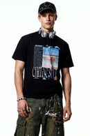 Relaxed Beach Graphic T-Shirt in Active Black - full-length front modeled view