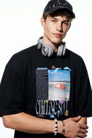 Relaxed Beach Graphic T-Shirt in Active Black - full-length front modeled view