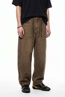 Relaxed Wide-Leg Cotton Trousers in Coffee - product detail close-up