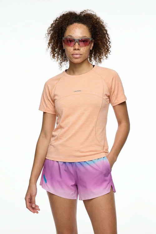 Women's Quick-Drying Fitted T-Shirt in Pink - front modeled close-up