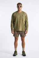 Relaxed Mottled-Print Long-Sleeve Top in Sand Stone - full-length front modeled view
