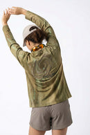 Relaxed Mottled-Print Long-Sleeve Top in Sand Stone - rear three-quarter modeled view
