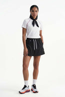 Quick-Dry Layered A-Line Skort in Black - full-length front modeled view