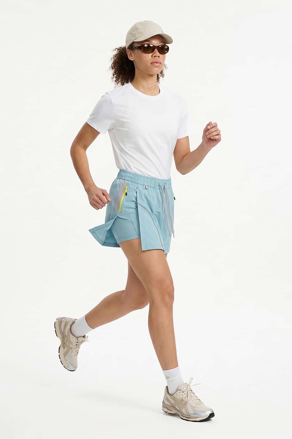 Quick-Dry Layered A-Line Skort in Calm Blue - full-length front modeled view