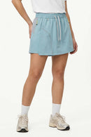 Quick-Dry Layered A-Line Skort in Calm Blue - front modeled view